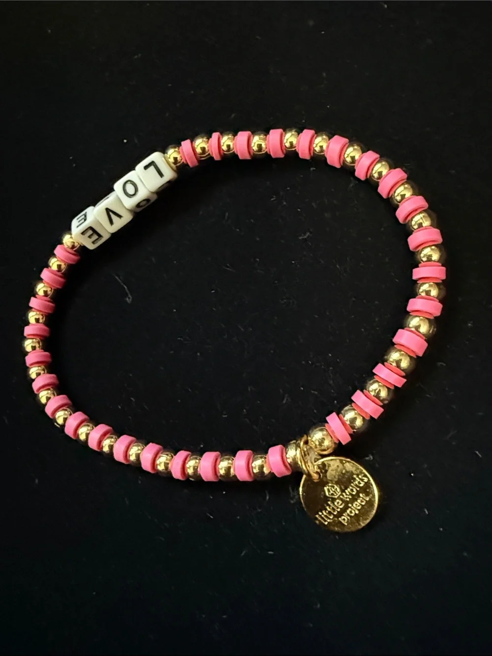 Little Words Project Love 💕 Pink Beaded Stretch Bracelet